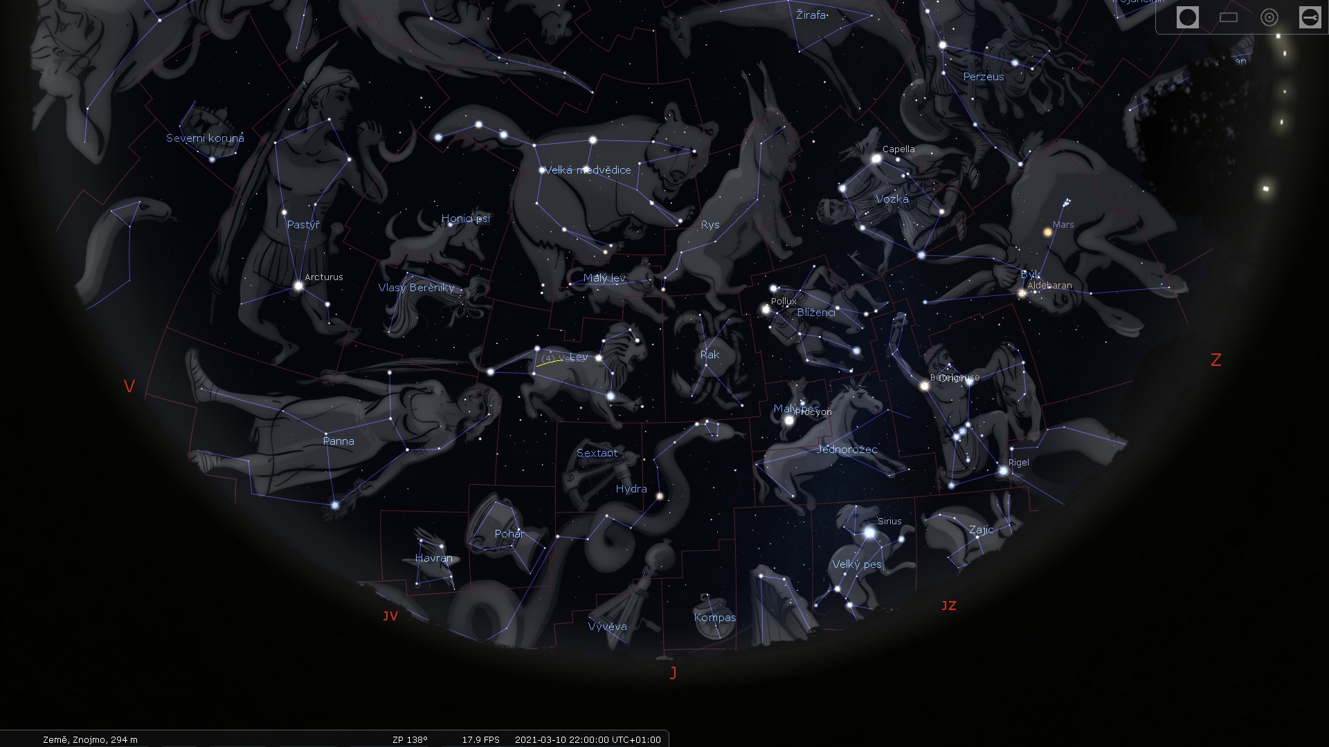 Mapa oblohy Březen